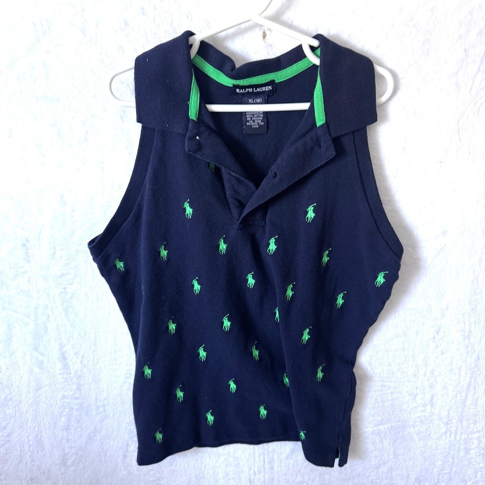 Ralph Lauren Polo Shirt All Over Pony Logo XL 16 Navy Blue Kids